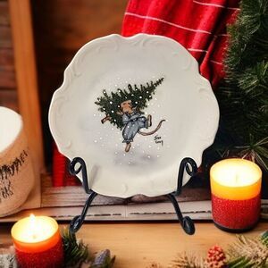 Haas Czjzek Trinket Dish Plate Mouse Pine Tree Winter Handpainted Czechoslovakia